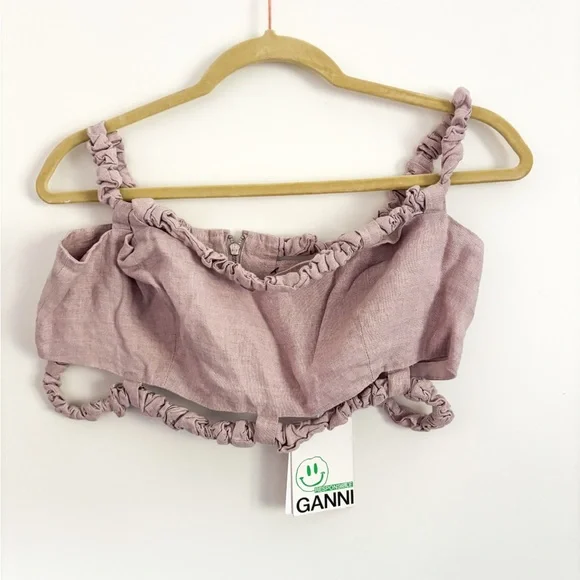GANNI NWT Ruched Hemp Purple Cropped Halter Tank Light Lilac Size 42 - Picture 6 of 12